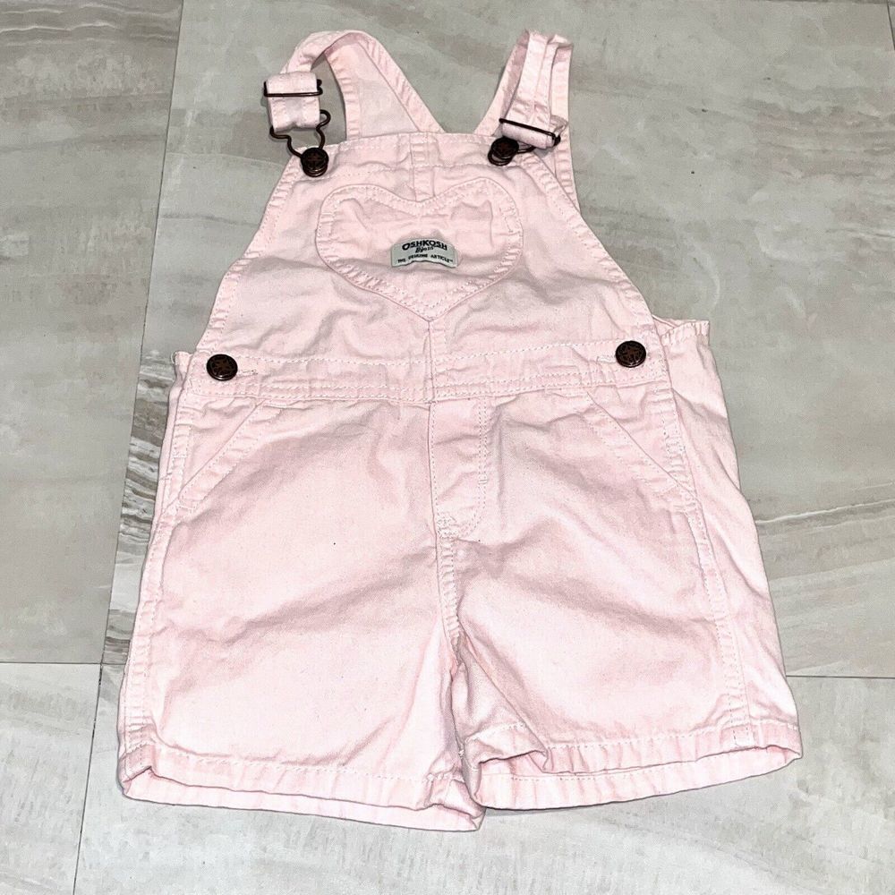 Oshkosh B'gosh 3T Toddler Girl Pink Heart Pocket Overalls Shorts basics